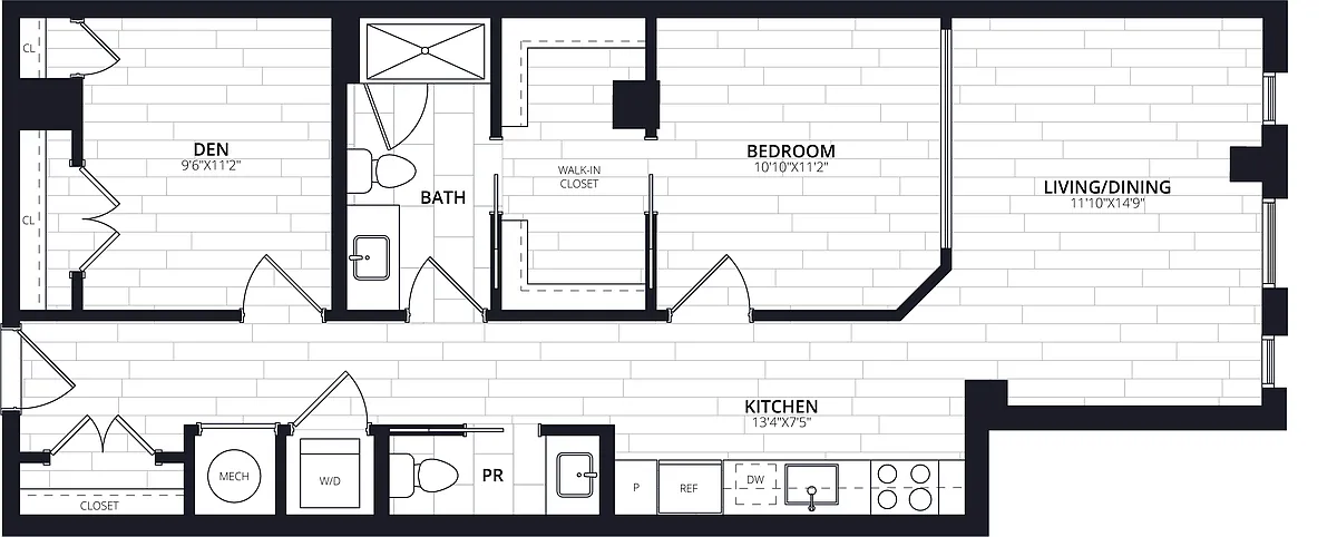 Floor plan 1 Bed/1.5 Bath JR Den-AJD15