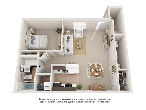 Floor plan 1 Bedroom 1 Bath Enclosed
