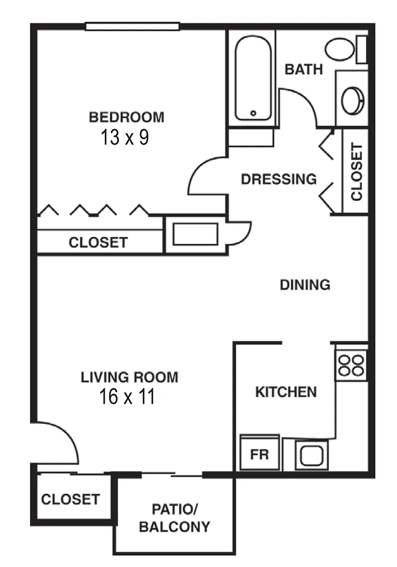 Floor plan Large 1 Bedroom/1 Bathroom