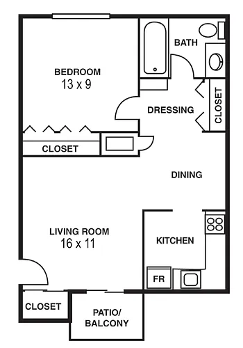 Floor plan Large 1 Bedroom/1 Bathroom