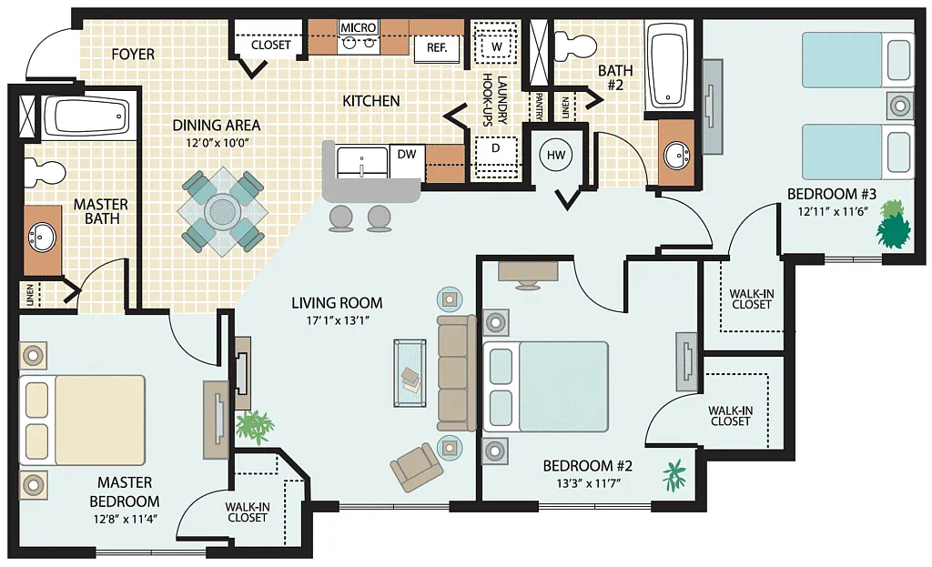 Floor plan 3 Bed, 2 Bath