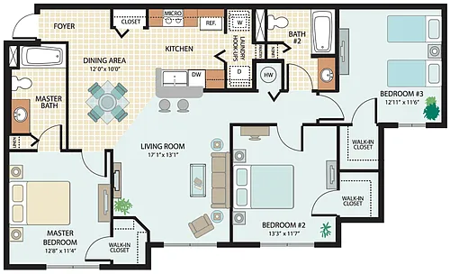 Floor plan 3 Bed, 2 Bath