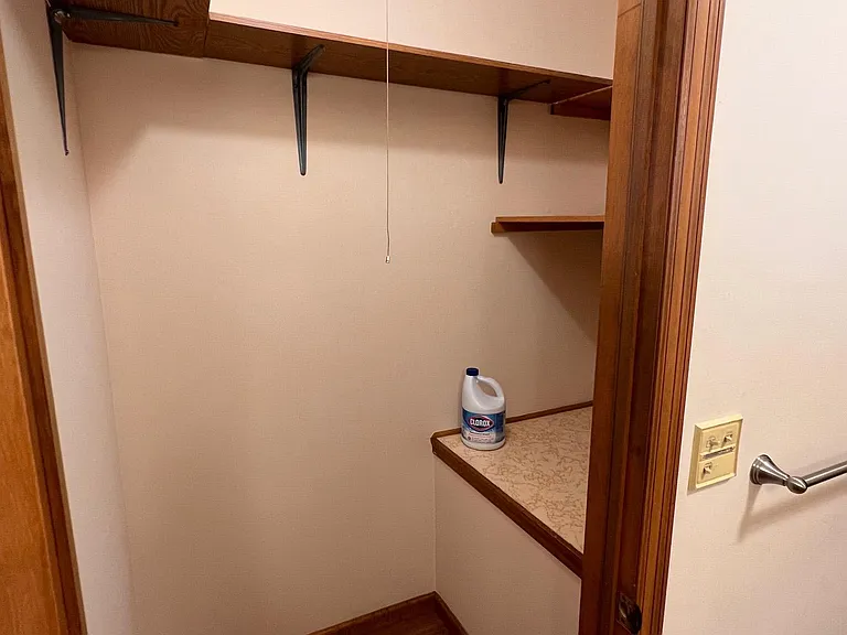 Walk-in linen closet
1 gallon bottle of bleach for scale
This closet is very large!