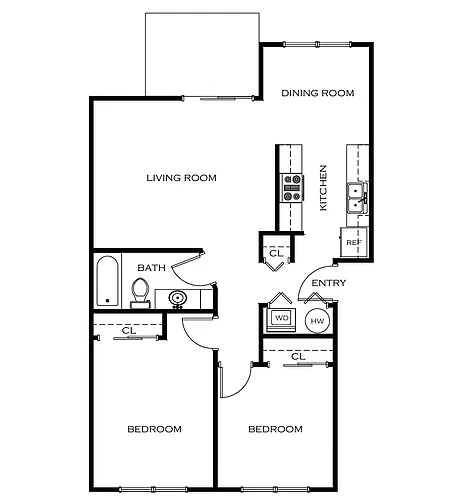 Floor plan 2 Bedroom, 1 Bath (60% Income Restricted) B