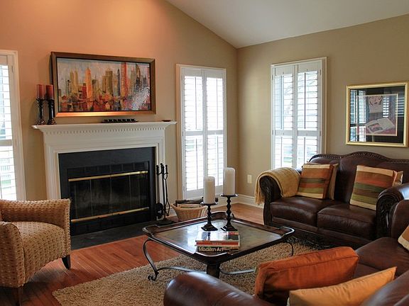 Living Room with wood-burning fireplace