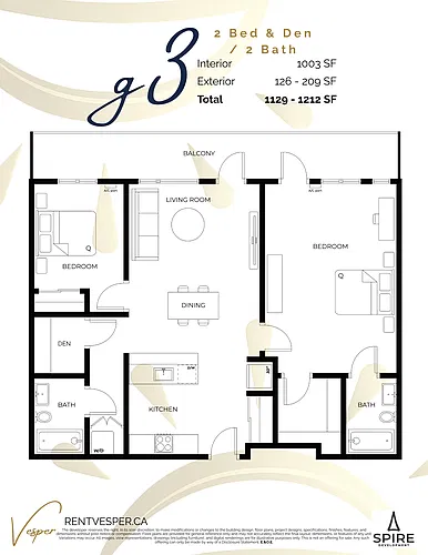 Floor plan 2 Bedroom & Den (G3)