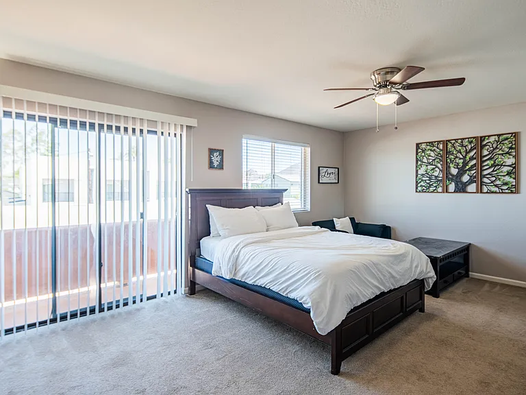 Large master bedroom with a walk-in closet and a separate coat closet