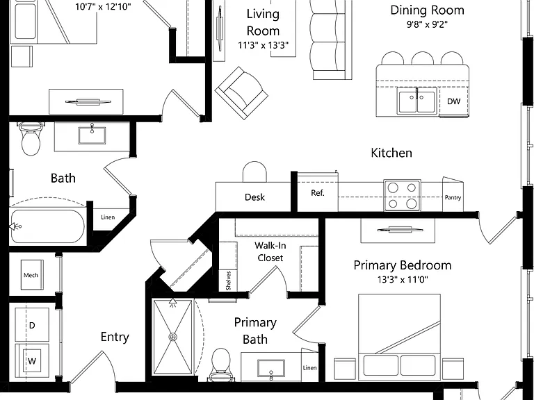 B1A2 | 2 Bed | 2 Bath floor plan The Navigator