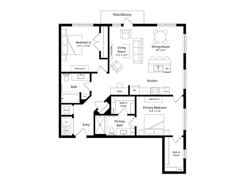 Floor plan B1A2 | 2 Bed | 2 Bath