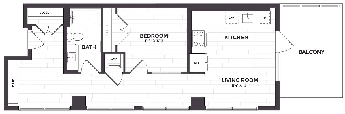 Floor plan 1 Bed/1 Bath- 01A