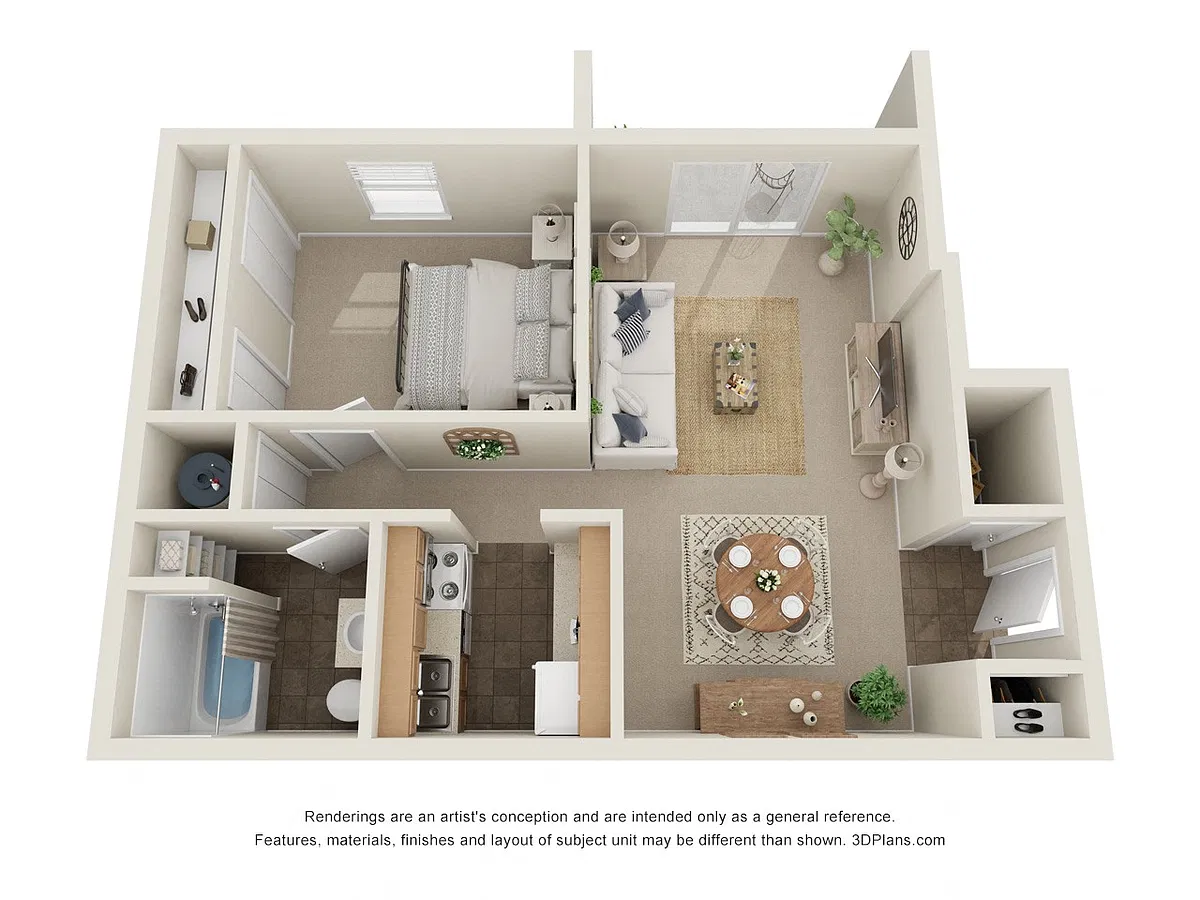 Floor plan 1 Bed, 1 Bath B Income-Restricted
