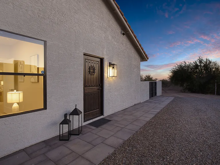Close up of entry at sunset