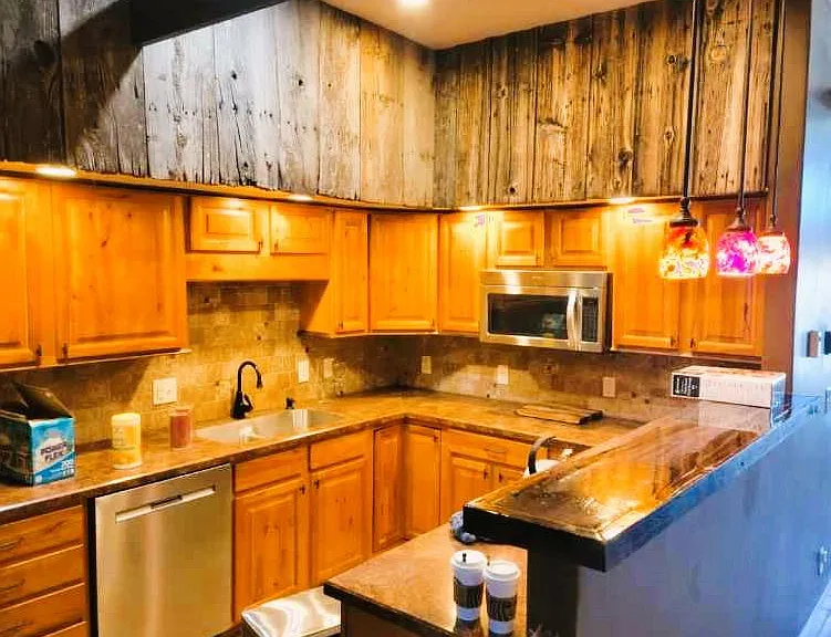 Kitchen with Barn wood harvested from one of the family farms.