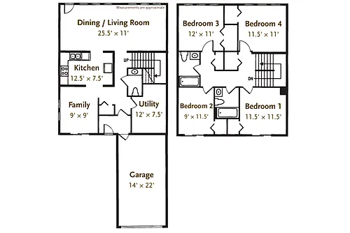 Floor plan 4 Bed 2.5 Bath Townhouse