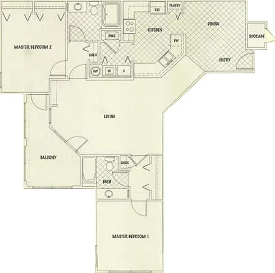Floor plan 2 Bd2Bth CornerW/Den