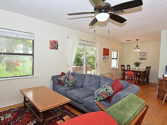 The dining room is just off the kitchen and overlooks the living space
