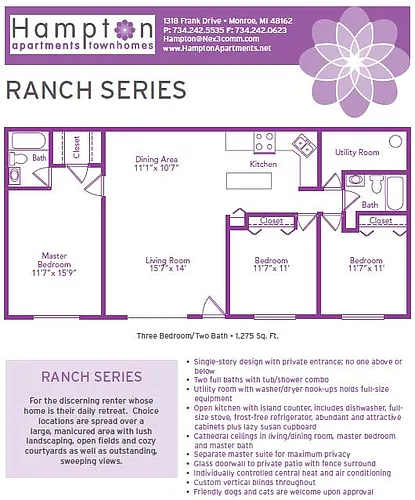 Floor plan Ranch Series 3 Bed