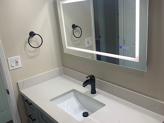 Second view of newly remodeled bathroom. Led light, anti-fog, 3-light moods mirror.