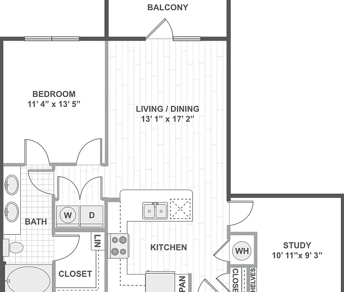 1 Bedroom 11H Floorplan Diagram