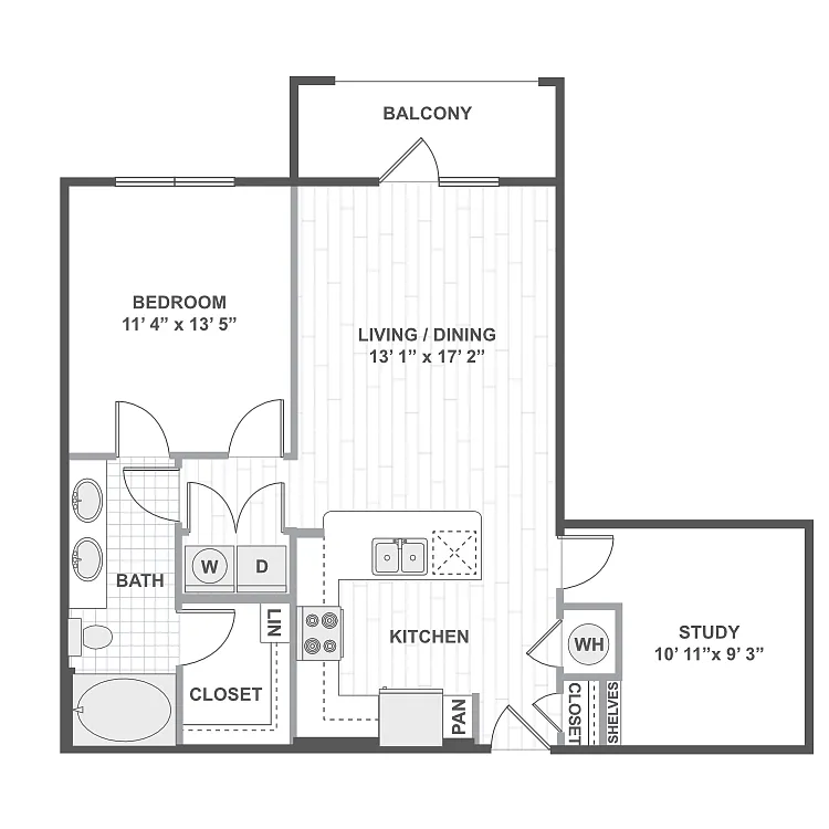 Floor plan 1 Bedroom 11H
