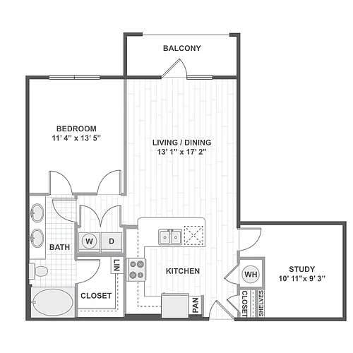 Floor plan 1 Bedroom 11H