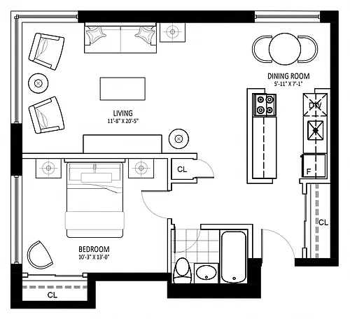 Floor plan The Glenmore - Plan F (Jr. 1 Bed)