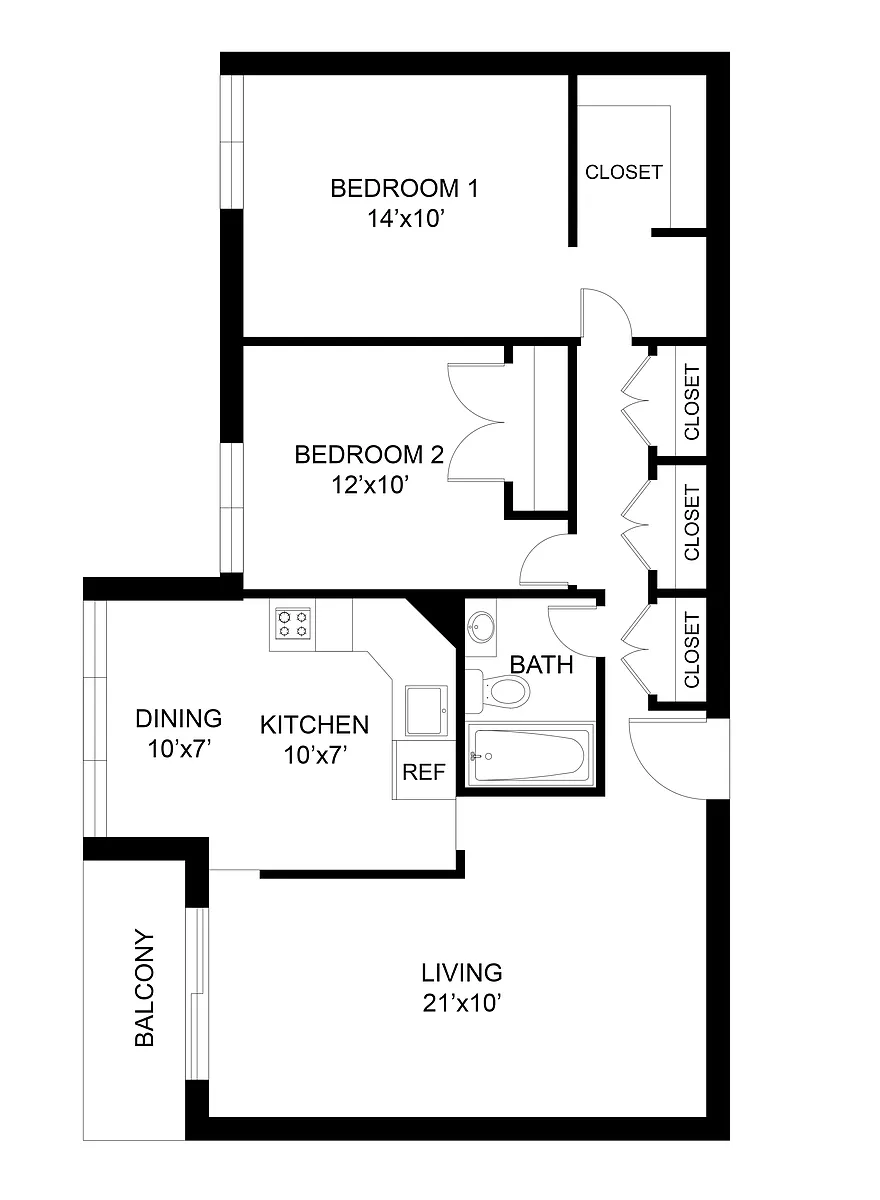 Floor plan 2 Bed 1 Bath