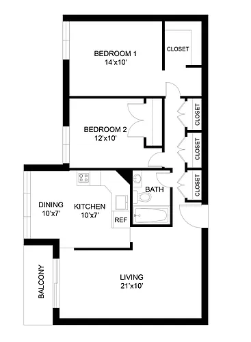 Floor plan 2 Bed 1 Bath