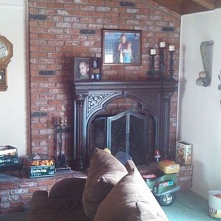 real brick fireplace