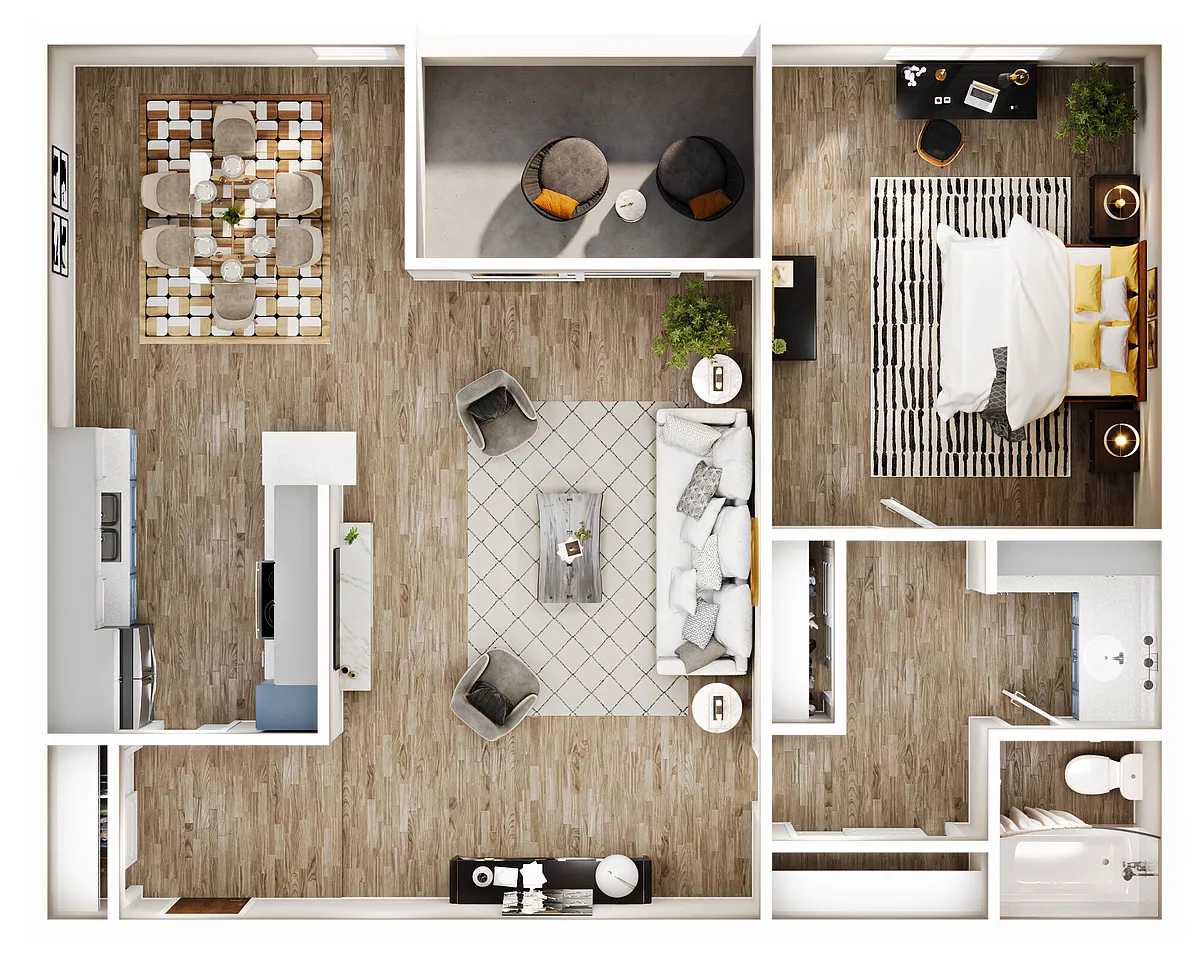 Floor plan 1 Bed, 1 Bath A
