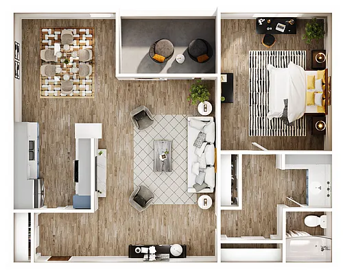 Floor plan 1 Bed, 1 Bath A