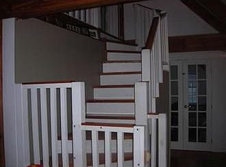 stairs up den to the right thru french doors