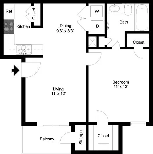 Westborough Crossing - The Dartmore - 1 Beds - 1 Baths - 541 Sq. ft.