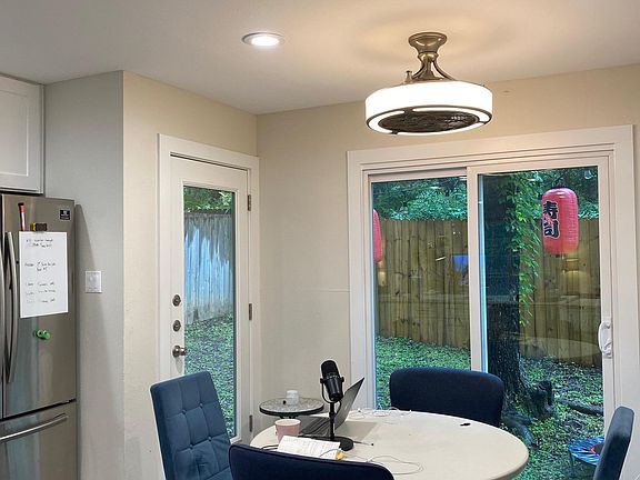 dining space with new sliding glass door
