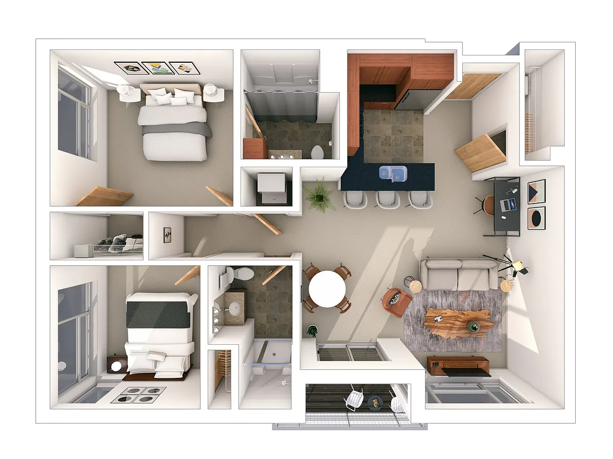 Floor plan 2 Bed / 2 Bath - 1,130 SF
