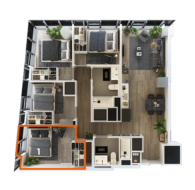 Floor plan Co-Living LT-02 Bedroom 1