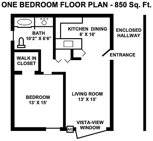 Floor plan 1 Bedroom, 1 Bathroom