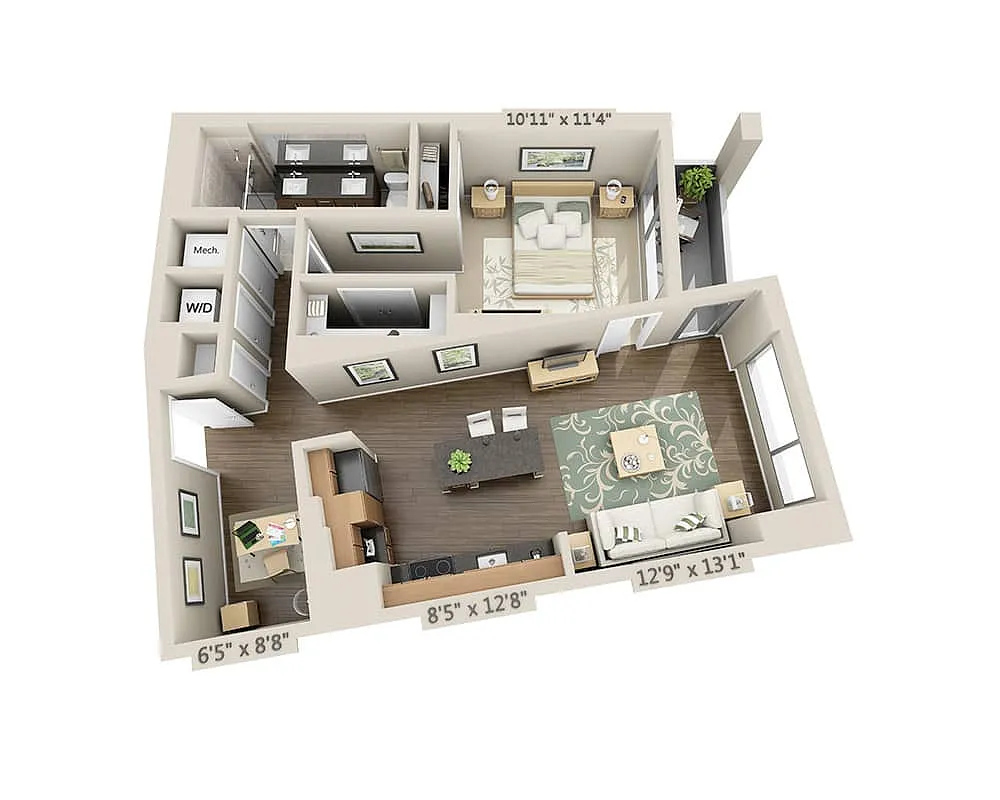 Floor plan One Bedroom A1SD