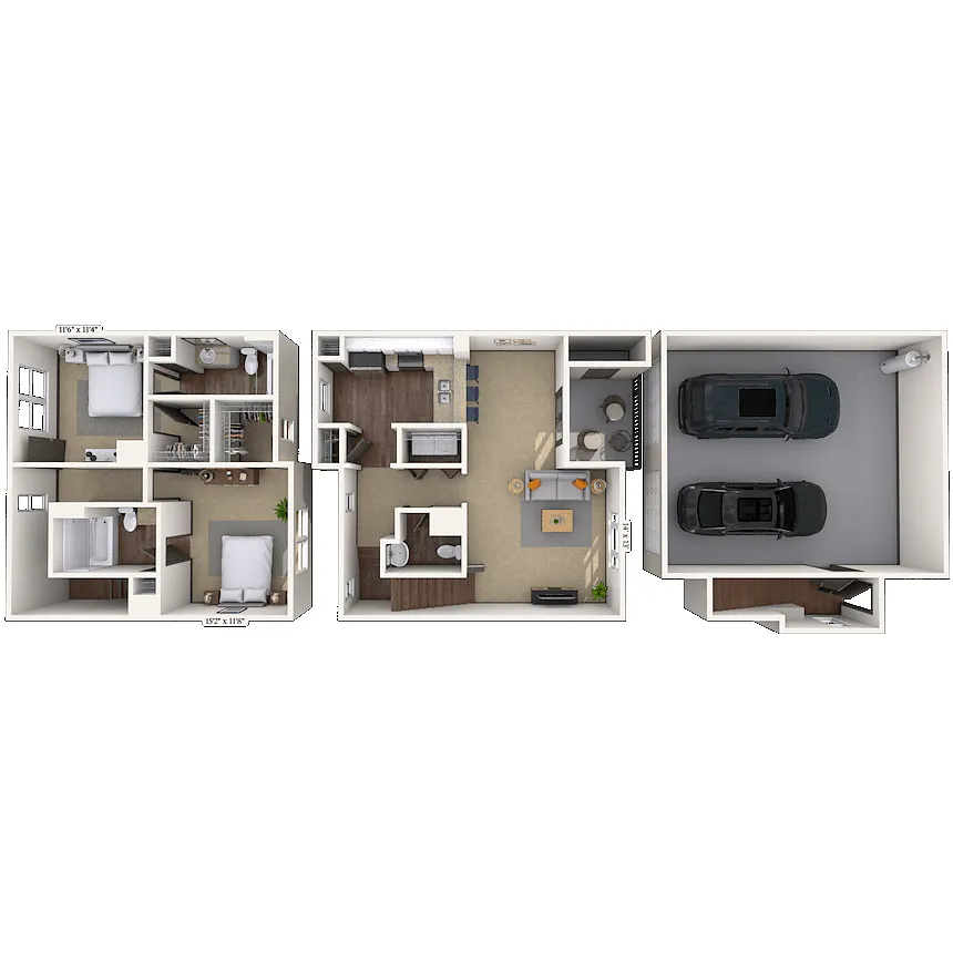 Floor plan Townhome 2x2.5 1397-1494 SF