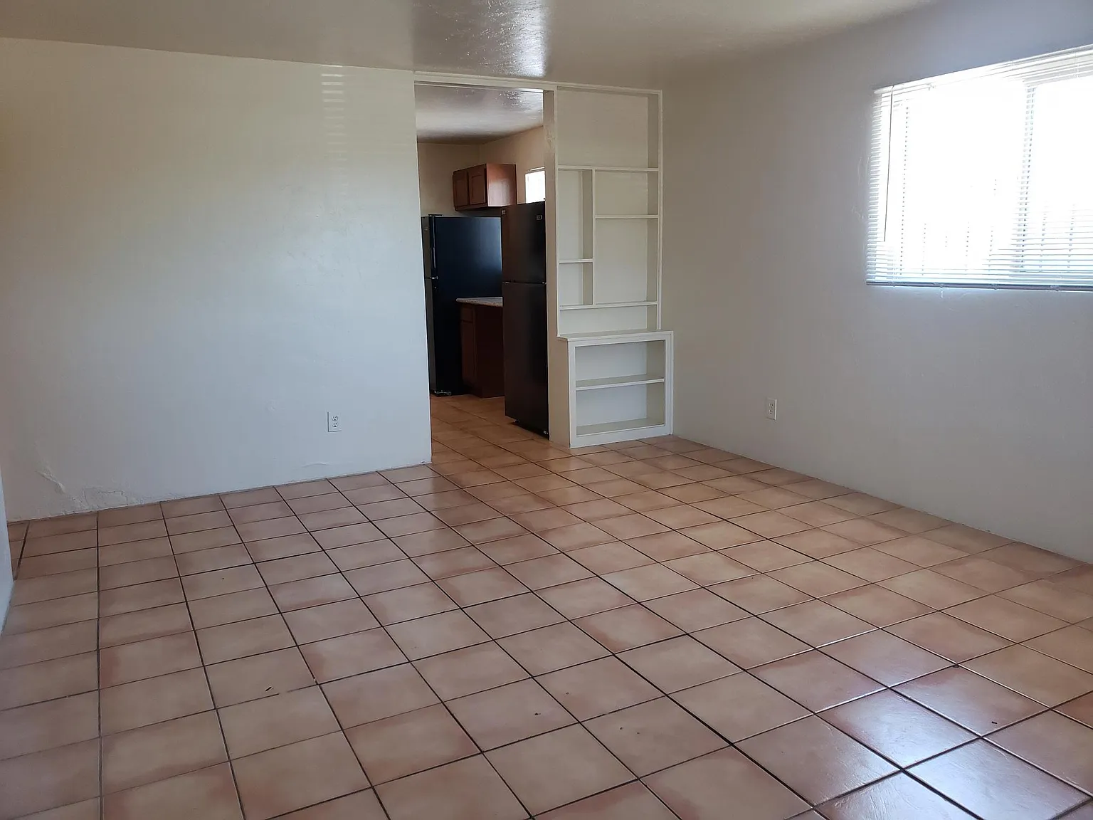Tile and built in bookcases in the living room