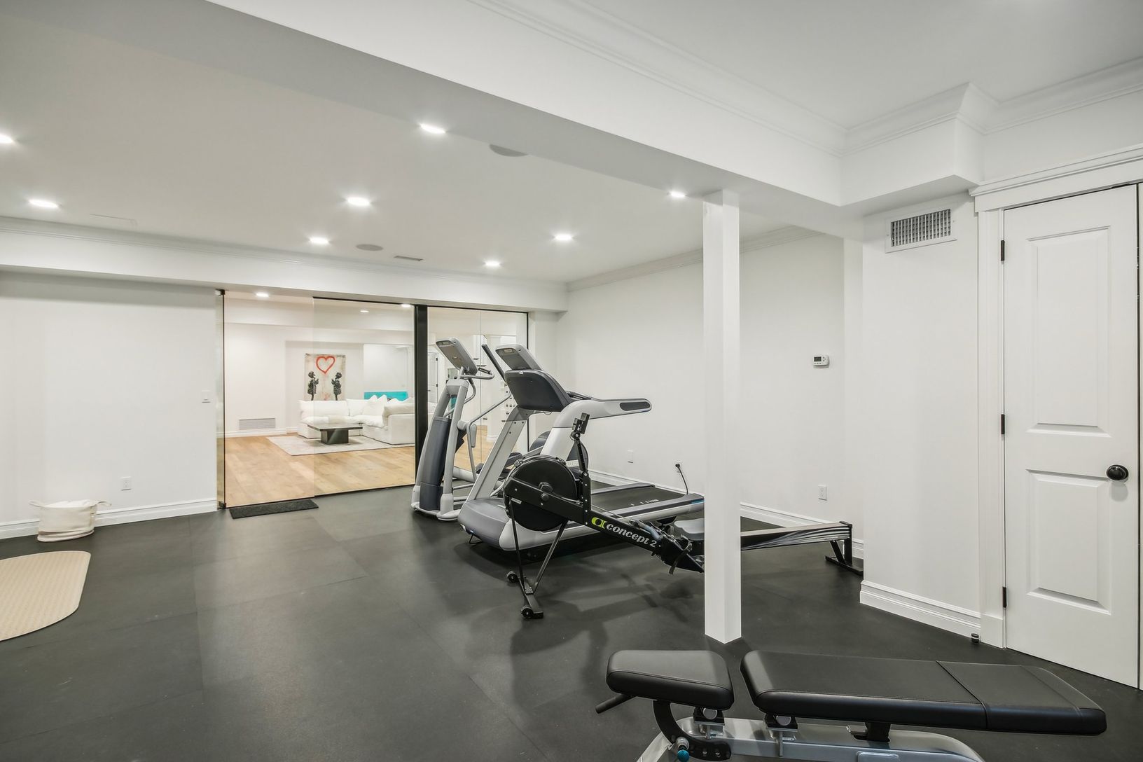 gym with mirrored wall