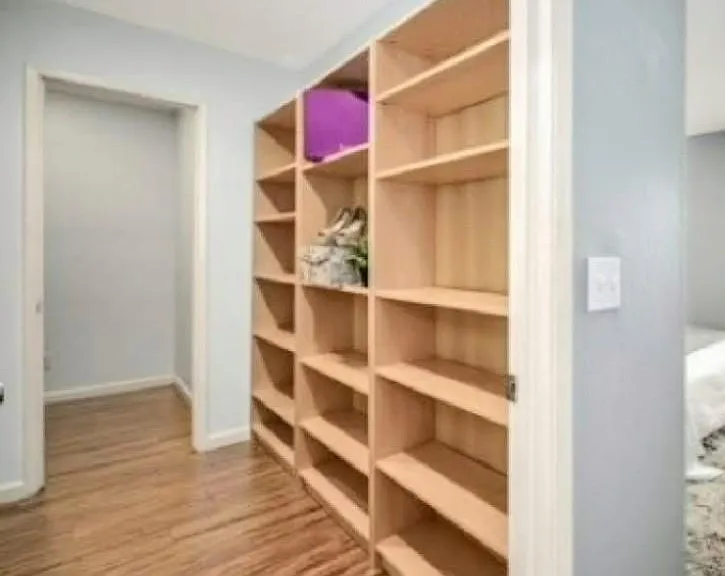 Walk-in closet that leads to a storage room