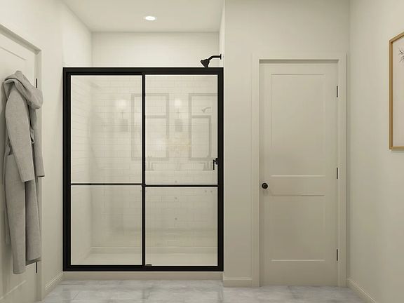 Primary bath with glass-shower enclosure