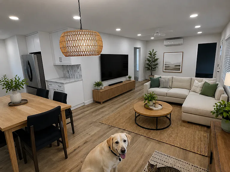 Digitally staged image to give you an idea of the living and dining space with furnishings