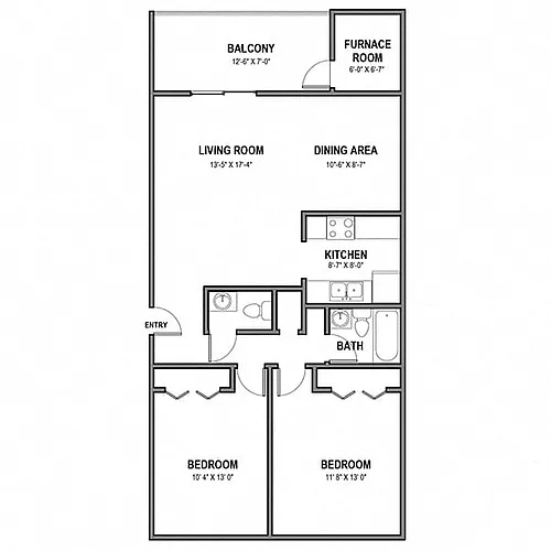 Floor plan 2 Bedroom, 1.5 Bath