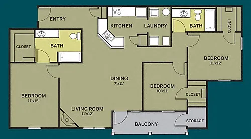Floor plan 3 Bdrm 2 Bath - Renovated