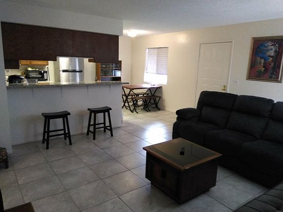 view from living room to kitchen