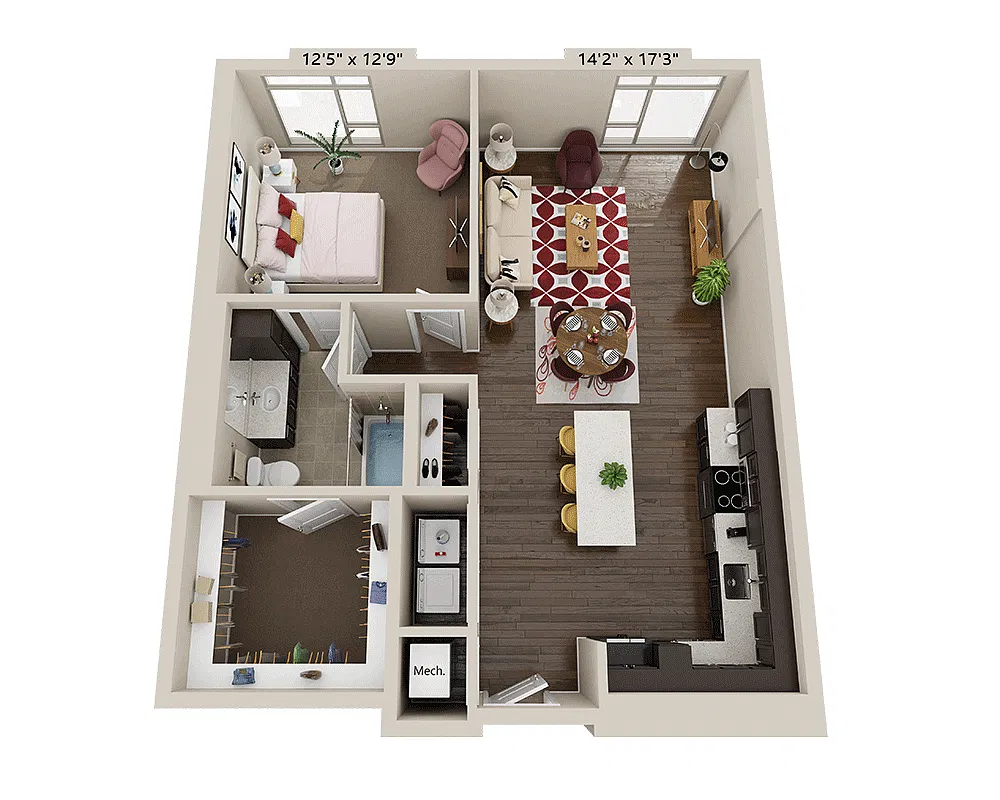 Floor plan One Bedroom A1U