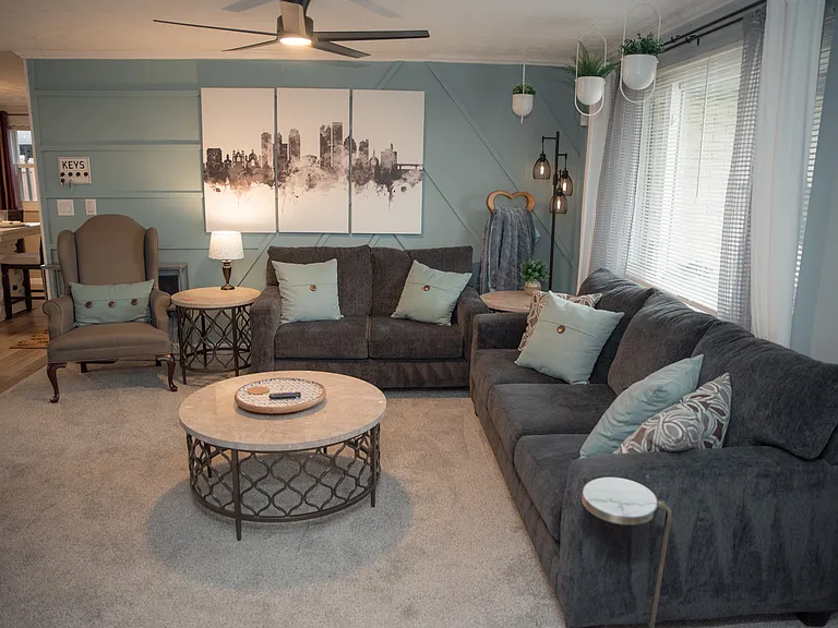 A bright and airy welcome! Our open-concept layout ensures plenty of space for everyone to gather.