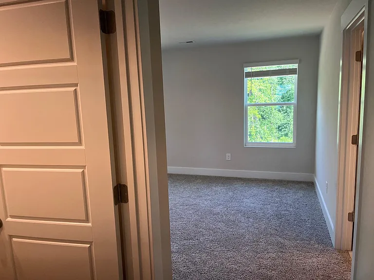 view from master room doorway. master closet on left, master bath door on right side of photo